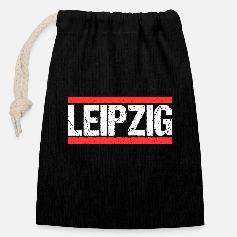 Leipzigerin Leipziger Leipzig - Verschließbarer Geschenkbeutel aus Baumwolle (14x20cm) - Schwarz