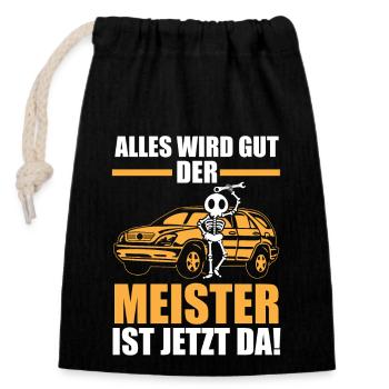 Alles Wird Gut Der Meister Ist Jetzt Da - Verschließbarer Geschenkbeutel aus Baumwolle (14x20cm) - Schwarz - Vorne