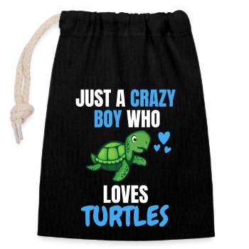 Crazy Young Sea Animal Gift Turtle - Sac cadeau en coton avec cordon (14 x 20 cm) - noir - Devant