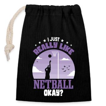 Ich mag Netball einfach sehr - Verschließbarer Geschenkbeutel aus Baumwolle (14x20cm) - Schwarz - Vorne