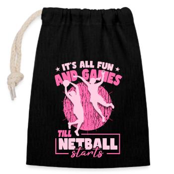Lustiger Netball-Spieler - Verschließbarer Geschenkbeutel aus Baumwolle (14x20cm) - Schwarz - Vorne