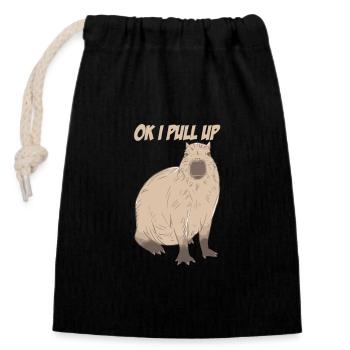 Cute Ok I Pull Up Capybara Funny Capybara Lover - Closable cotton gift bag (14x20cm) - black - Front