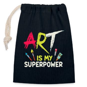 Art Is My Superpower - Closable cotton gift bag (14x20cm) - navy - Front
