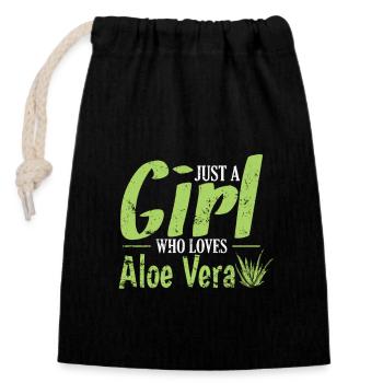 Just a Girl who Loves Aloe Vera Heilpflanze - Verschließbarer Geschenkbeutel aus Baumwolle (14x20cm) - Schwarz - Vorne