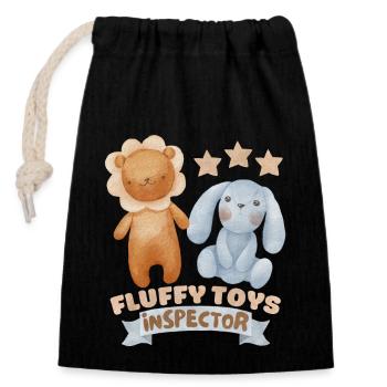 Baby Spruch, fluffy toy inspector, mit Teddybär - Verschließbarer Geschenkbeutel aus Baumwolle (14x20cm) - Schwarz - Vorne