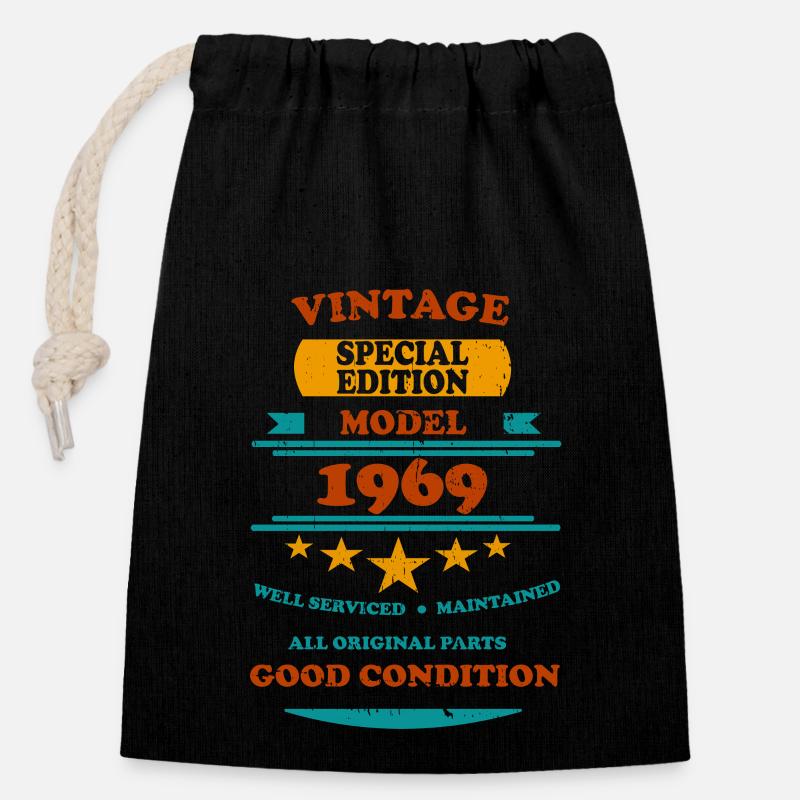 Vintage Rétro 1969 - Sac cadeau en coton avec cordon (14 x 20 cm) - noir