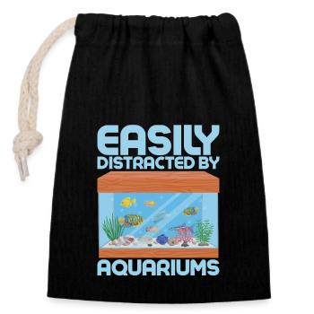 Easily Distracted By Aquariums Fish Keeping Aquari - Verschließbarer Geschenkbeutel aus Baumwolle (14x20cm) - Schwarz - Vorne