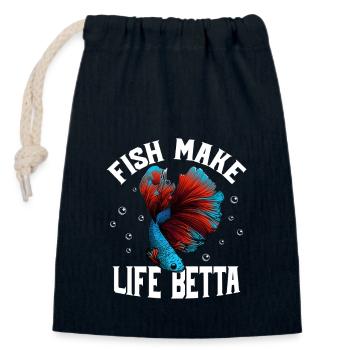 Fish Make Life Betta Aquarium Owner Fish Keeping - Verschließbarer Geschenkbeutel aus Baumwolle (14x20cm) - Navy - Vorne