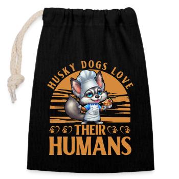 Les chiens Husky aiment leurs humains - Sac cadeau en coton avec cordon (14 x 20 cm) - noir - Devant