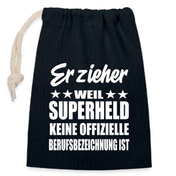 Erzieher Superheld Spruch - Verschließbarer Geschenkbeutel aus Baumwolle (14x20cm) - Navy - Vorne