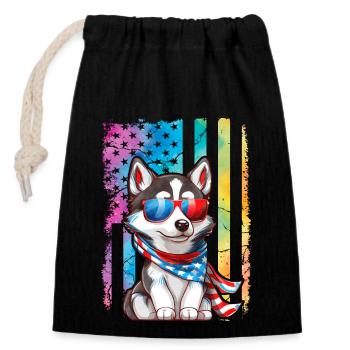 Husky États-Unis - Sac cadeau en coton avec cordon (14 x 20 cm) - noir - Devant