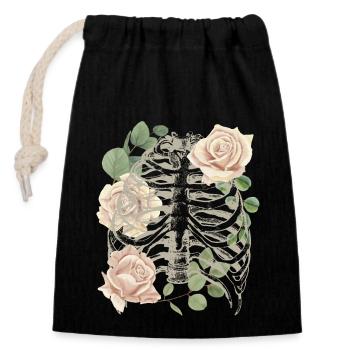 Squelette vintage avec roses, néo-gothique - Sac cadeau en coton avec cordon (14 x 20 cm) - noir - Devant