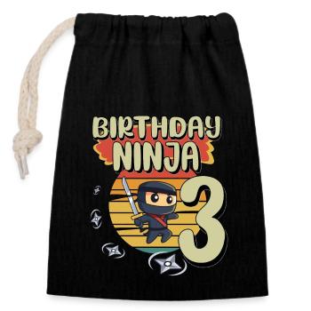 Birthday Ninja 3 Years Old Bday Party Gift - Verschließbarer Geschenkbeutel aus Baumwolle (14x20cm) - Schwarz - Vorne