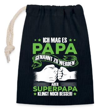 Papa Superpapa Sprüche - Verschließbarer Geschenkbeutel aus Baumwolle (14x20cm) - Navy - Vorne