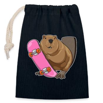 Biber Skater Skateboard - Verschließbarer Geschenkbeutel aus Baumwolle (14x20cm) - Navy - Vorne