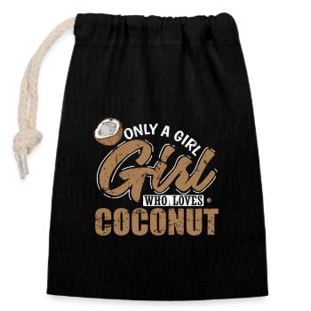 Only a Girl who loves Coconuts Palme Frucht - Verschließbarer Geschenkbeutel aus Baumwolle (14x20cm) - Schwarz - Vorne