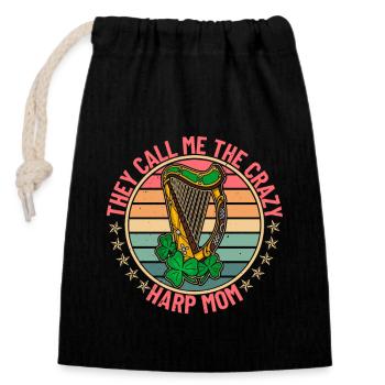 Celtic harp harpist Ireland Irish music - Closable cotton gift bag (14x20cm) - black - Front