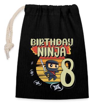 Birthday Ninja 8 Years Old Bday Party Gift - Verschließbarer Geschenkbeutel aus Baumwolle (14x20cm) - Schwarz - Vorne