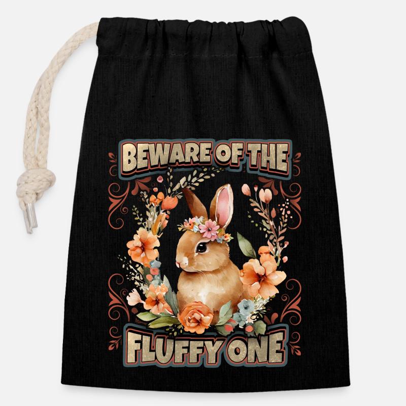 Rabbit Saying, Kawaii Illustration Rabbit Rabbit Rabbit - Closable cotton gift bag (14x20cm) - black