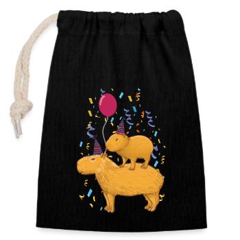 Anniversaire de Capybara - Sac cadeau en coton avec cordon (14 x 20 cm) - noir - Devant