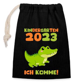 Kindergarten 2023 Ich Komme Jungen Kita Geschenk - Verschließbarer Geschenkbeutel aus Baumwolle (14x20cm) - Schwarz - Vorne