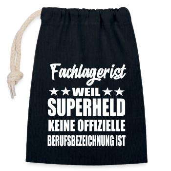Fachlagerist Superheld Spruch - Verschließbarer Geschenkbeutel aus Baumwolle (14x20cm) - Navy - Vorne