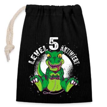 Level 5 Jahre alt, 5. Geburtstag Gamer Dino T-Rex - Verschließbarer Geschenkbeutel aus Baumwolle (14x20cm) - Schwarz - Vorne