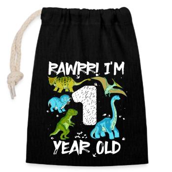 A 1 an 1er anniversaire 1 an, dinosaure - Sac cadeau en coton avec cordon (14 x 20 cm) - noir - Devant