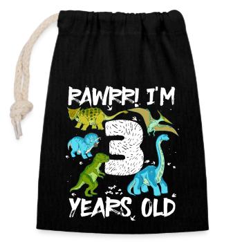 Trois 3 ans 3ème anniversaire 3 ans, dinosaure - Sac cadeau en coton avec cordon (14 x 20 cm) - noir - Devant