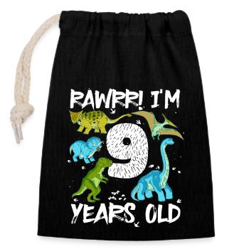 Neuf, 9 ans, 9e anniversaire, 9 ans, dinosaure - Sac cadeau en coton avec cordon (14 x 20 cm) - noir - Devant