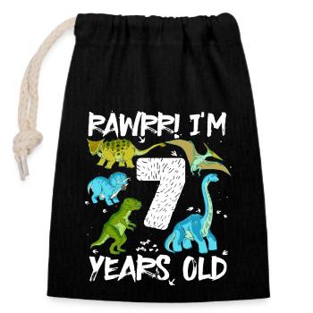 Sept 7 ans 7e anniversaire 7 ans, dinosaure - Sac cadeau en coton avec cordon (14 x 20 cm) - noir - Devant