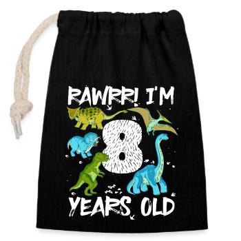 Huit, 8 ans, 8e anniversaire, 8 ans, dinosaure - Sac cadeau en coton avec cordon (14 x 20 cm) - noir - Devant