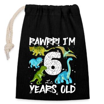 Six 6 ans 6e anniversaire 6 ans, dinosaure - Sac cadeau en coton avec cordon (14 x 20 cm) - noir - Devant