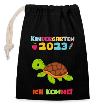 Kindergarten 2023 Ich Komme Jungen Kita Geschenk - Verschließbarer Geschenkbeutel aus Baumwolle (14x20cm) - Schwarz - Vorne