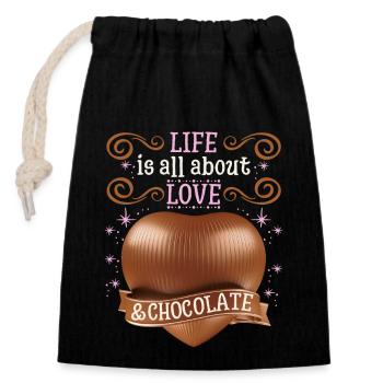 Amour-Amour, Cœur de chocolat, Dicton de chocolat - Sac cadeau en coton avec cordon (14 x 20 cm) - noir - Devant