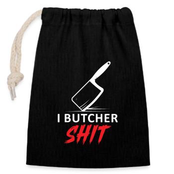 Butcher, Butcher, Meat, Meat Cutter - Closable cotton gift bag (14x20cm) - black - Front
