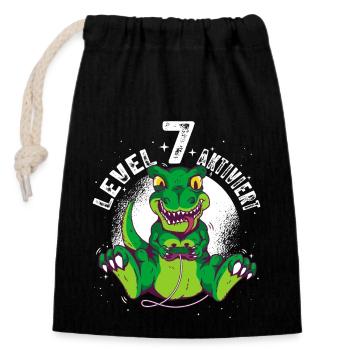 Level 7 Jahre alt, 7. Geburtstag Gamer Dino T-Rex - Verschließbarer Geschenkbeutel aus Baumwolle (14x20cm) - Schwarz - Vorne