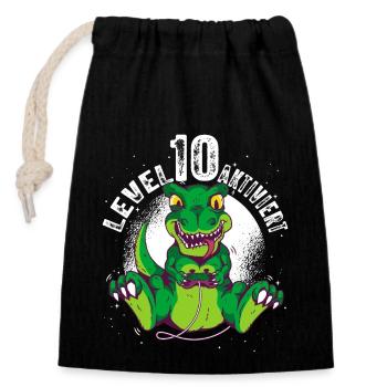 Level 10 Jahre, 10. Geburtstag Gamer Dino T-Rex - Verschließbarer Geschenkbeutel aus Baumwolle (14x20cm) - Schwarz - Vorne