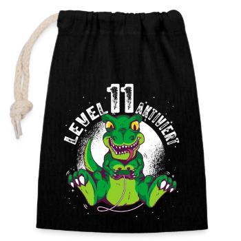 Level 11 Jahre, 11. Geburtstag Gamer Dino T-Rex - Verschließbarer Geschenkbeutel aus Baumwolle (14x20cm) - Schwarz - Vorne