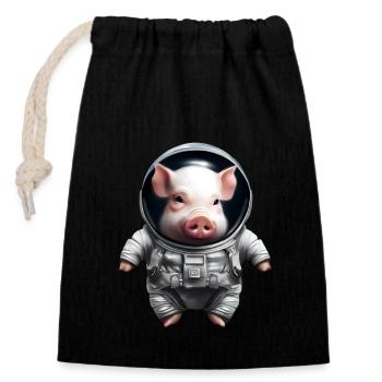 Schwein als Astronaut - Verschließbarer Geschenkbeutel aus Baumwolle (14x20cm) - Schwarz - Vorne