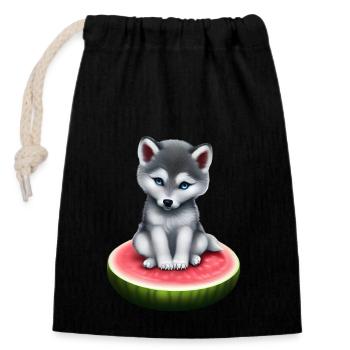 Watermelon Wolf - Closable cotton gift bag (14x20cm) - black - Front