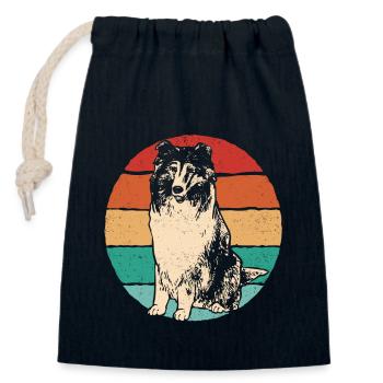 Collie à poil long Collie rugueux Chien - Sac cadeau en coton avec cordon (14 x 20 cm) - bleu marine - Devant