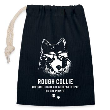 Collie à poil long Collie rugueux Chien - Sac cadeau en coton avec cordon (14 x 20 cm) - bleu marine - Devant