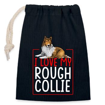 Longhair Collie Rough Collie Dog - Closable cotton gift bag (14x20cm) - navy - Front