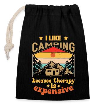 J’aime le camping drôle Camper Citations - Sac cadeau en coton avec cordon (14 x 20 cm) - noir - Devant