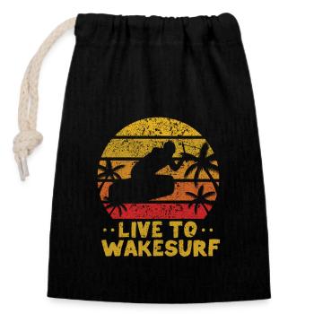 Live To Wakesurf Funny Wake Surf Jump Water Wake - Sac cadeau en coton avec cordon (14 x 20 cm) - noir - Devant