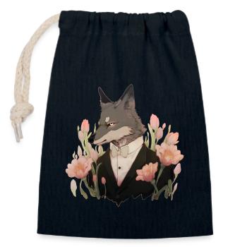 Gentleman Wolf - Closable cotton gift bag (14x20cm) - navy - Front