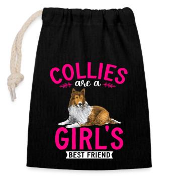 Longhair Collie Rough Collie Dog - Closable cotton gift bag (14x20cm) - black - Front