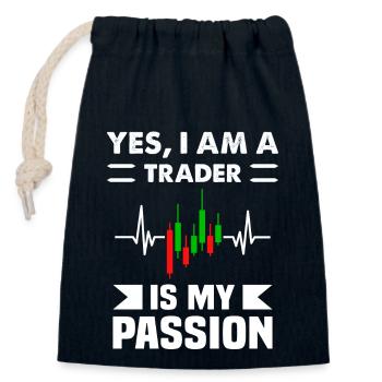 Oui Im A Trader est ma passion Trading - Sac cadeau en coton avec cordon (14 x 20 cm) - bleu marine - Devant