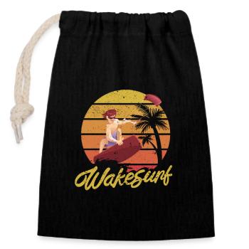 Wakesurf Retro Vintage Wake Surf Boat Surfer Lake - Sac cadeau en coton avec cordon (14 x 20 cm) - noir - Devant